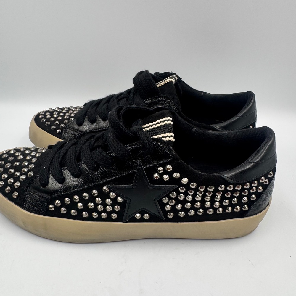 Shu Shop Rockstar Black Studded Star Low Top Sneakers Womens Size 6 Black Tan - Picture 9 of 11